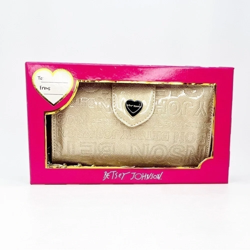 Betsey Johnson Celly Wallet Metallic Gold/Platinum Wristlet New in Gift Box NWT